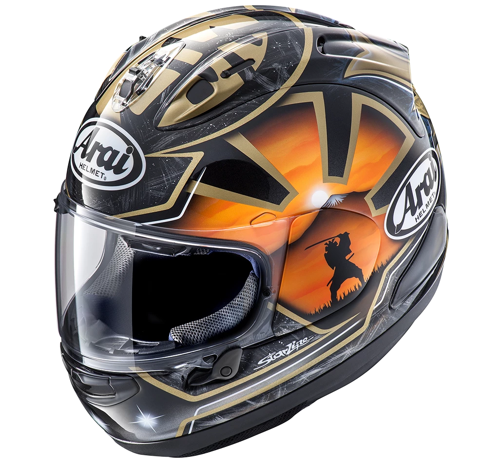 Outlet π Arai RX-7V EVO Pedosa Spirit Helmet - Black/Gold - M π 3 Outlet π Arai RX-7V EVO Pedosa Spirit Helmet - Black/Gold - M π